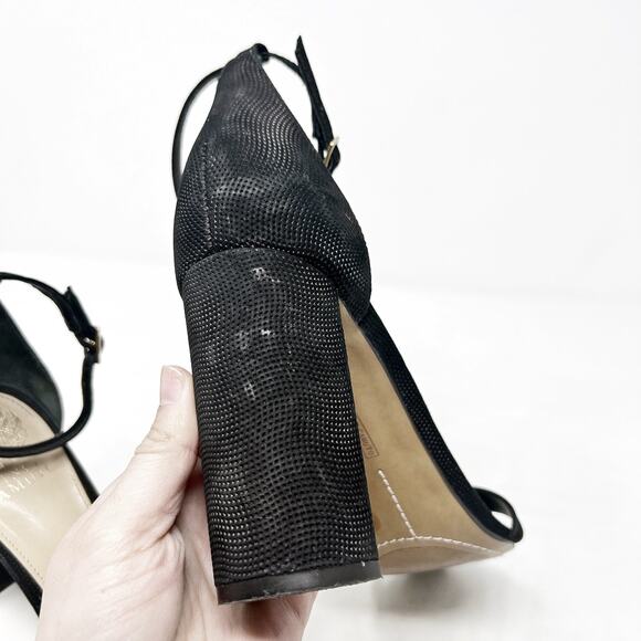 [Vince Camuto] Black Leather Mairana Minimalist Chunky Block Heel Sandals Sz 10 - Picture 9 of 12